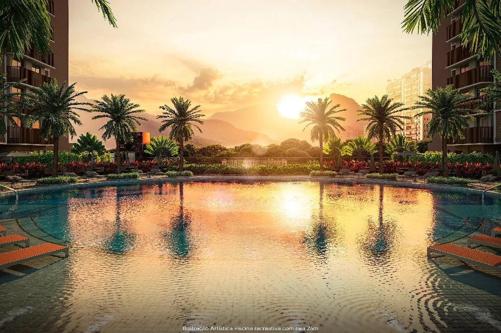Piscina recreativa com raia 25m — ilustração artística